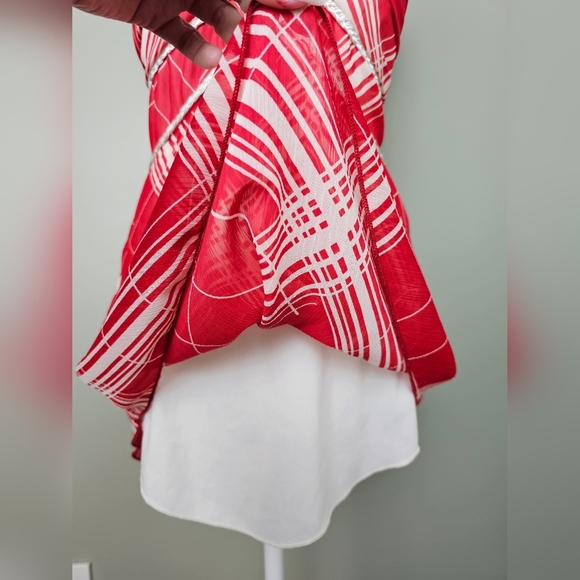 Studio Y Women's Red & White Chiffon Layered Halter Top, Adjustable Strap, SMALL - Picture 4 of 11